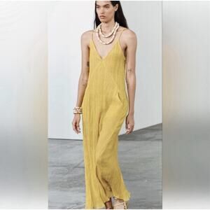 Zara Dress Women’s Small Yellow Shift Sleeveless Sheer Linen Crinkle Resort New